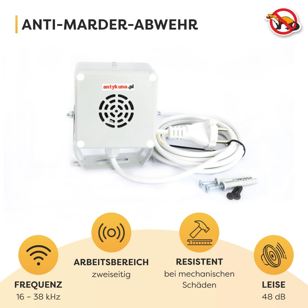 Hermetischer Ultraschall Mardervertreiber Light&Flash – 2 Lautsprecher | Leise 48 dB | Für Dachboden, Garage, Haus & Keller | 230V