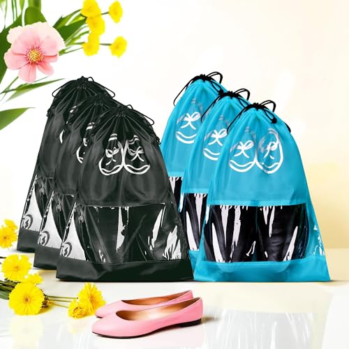 Image of Heart Home Pack of 6 Travel Shoe Organizer | Storage Bags | Travel Carrying Bag | Storage Organizers Set | Shoe Cover with Transparent Window | Shoe Dori Cover | Sky Blue & Black