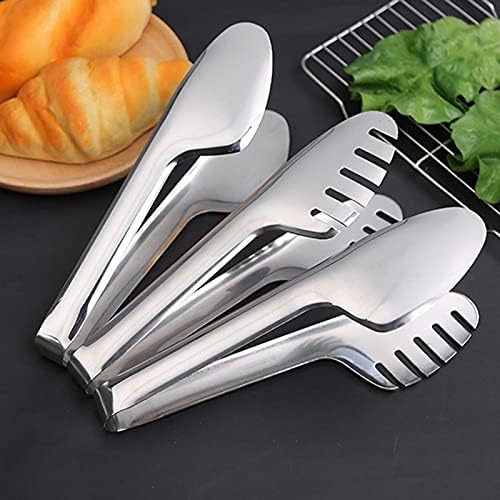 Cooking Tongs 1pc Heat-Resistant Stainless Steel Food Tongs Kitchen Cooking Restaurant Barbecue Tongs Anti-Rust Tongs(B)
