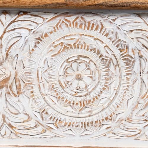 Image of Natura Solid Wood Coffee Table for Living Room Wooden Trunk Box for Storage | Handcrafted Center Table for Living Room with Sandook Storage | Pitara for Home (White Distress and Natural)