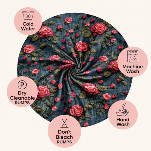Image of RUMPS 380 TC Premium Heavy Cotton 7D Print Fast Colour Feel Elastic Fitted Floral Bedsheet King Size with 2 Pillow Covers || (Blue,red, Fitted - Double-72 x72)