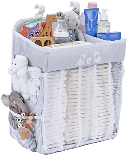 Image of CRADLE STAR XL Hanging Diaper Caddy - Baby Shower Gifts Diaper Organizer for Changing Table - Hold 50+ Diapers - Nursery Baby Essentials for Newborn - Gray - 19.5 x 13.5 inches