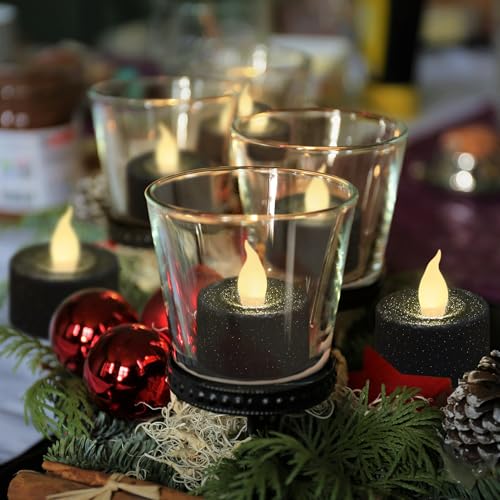 Image of FURORA LIGHTING Black Glitter Flameless Tealights - 1.45 inch W x 1.57 inch H, 12-Pack, Batteries Included