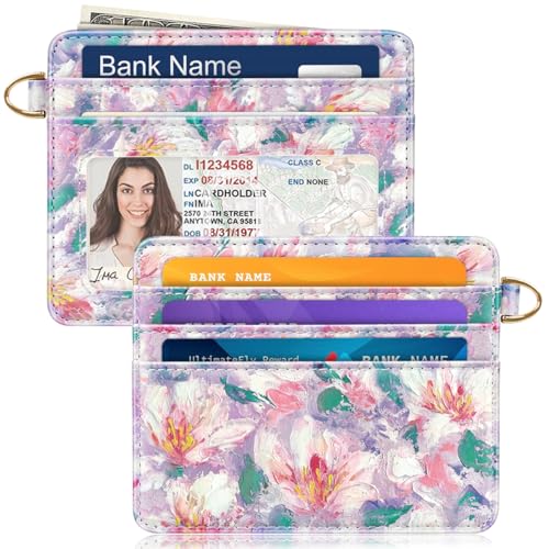 Image of Slim Minimalist Pocket Credit Card Holder Wallet RFID Blocking Lightweight Thin Small Cute Card Cases,Spring Garden