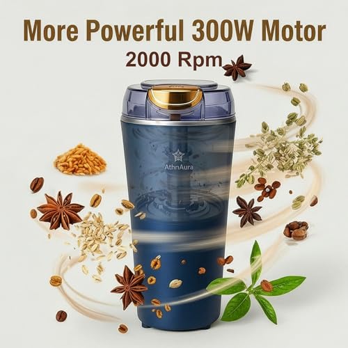 Image of Athri Aura Portable Electric Grinder - Compact Multi Use for Coffee Beans, Spices Herbs & Dry Ingredients - Adjustable Coarseness for Home & Travel