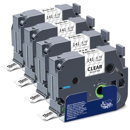 Image of 4X XemaX Label Tape Compatible for Brother Label Printer Tape Clear 18mm TZe-141 TZ-141 P-Touch Black on Transparent Tape Cassette for Brother P-Touch PT-D600 D400 D450 P900W E550W P750W P710BT