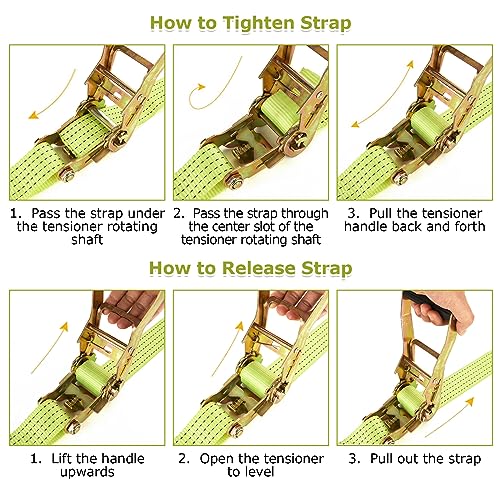 Image of 2 Pack 2 Inch Ratchet Straps Heavy Duty 20ft Tie Down Straps Ratchet with Double J Hook, 8000 LBS Break Strength, Cargo Ratchet Straps for Truck, Trailers, Motorcycles, Kayaks, Car Roof