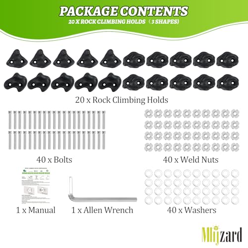 Mlijzard 20 Pack Rock Climbing Holds Extra Large for Kids and Adults, Polyethylene Climbing Rocks with Mounting Hardware, DIY Indoor Outdoor Playground Backyard Park Play Set (Black) - Thumbnail 4