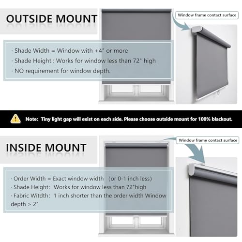Image of AOSKY Blackout Cordless Roller Shades for Windows, 34.5 inch W x 72 inch H, Grey