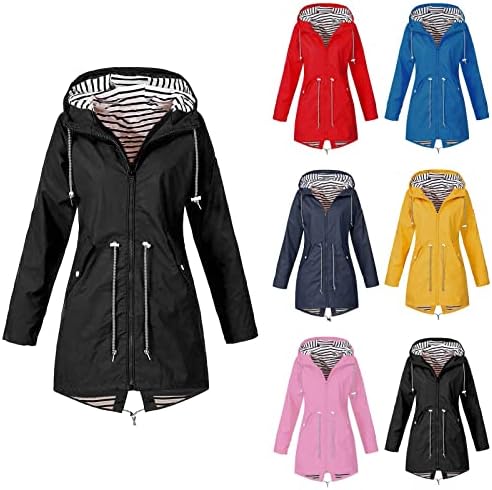 Womens Rain Jackets,Plus Size Waterproof Lightweight Adjustable Windproof Raincoat, Active Outdoor Hooded Windbreaker Zip Up Trench Coat with Pockets(A-Black,L)