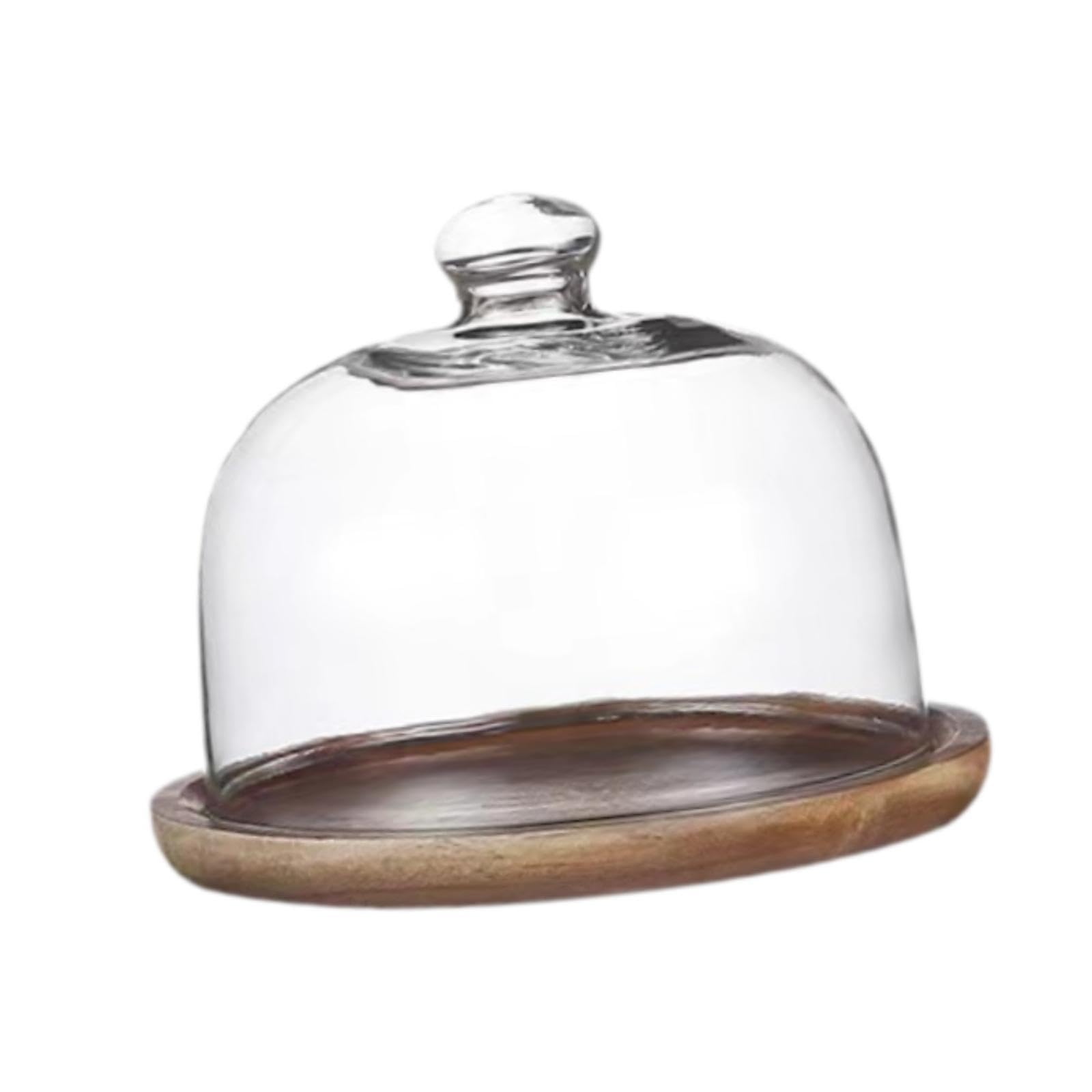 KESOTO Base de Madera para Tartas con Tapa de Cristal, Plato para Servir Postres, Bandeja para Tartas Y Dulces, Tapa de 13 Cm, Individual