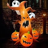 DAHAN Inflable Halloween, 2.4M Árbol Fantasma con Calabaza Espeluznante y Luces LED, Adornos Decoracion Halloween Exterior...