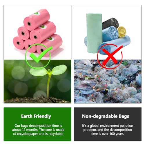 Wdfaack M1 Biodegradable Pink Dog Poo Bags Lavender Scent With Dispenser - 300 Large Poop Bags, Extra Thicken Strong Corn Starch Blended Compostable Leak Proof Poop Waste Bag thumb #4