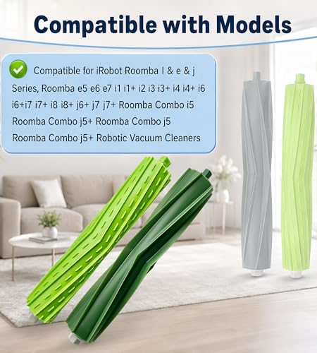 Image of Replacement Rubber Roller Brushes Compatible with iRobot Roomba E & I &J Series e5 e6 e7 i1 i1+ i2 i3 i3+ i4 i4+ i6 i6+i7 i7+ i8 i8+ j6+ j7 j7+, Combo i5 i5+j5 j5+ Vacuum 2 Sets