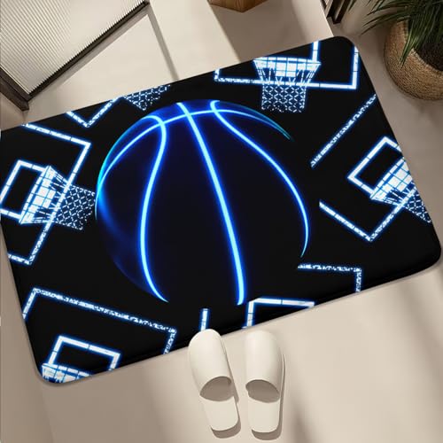 Kids Basketball Mat - Black Basketball Rug for Boys Kids Room Sports Carpet Rug for Boys Bedroom, 2'×3'