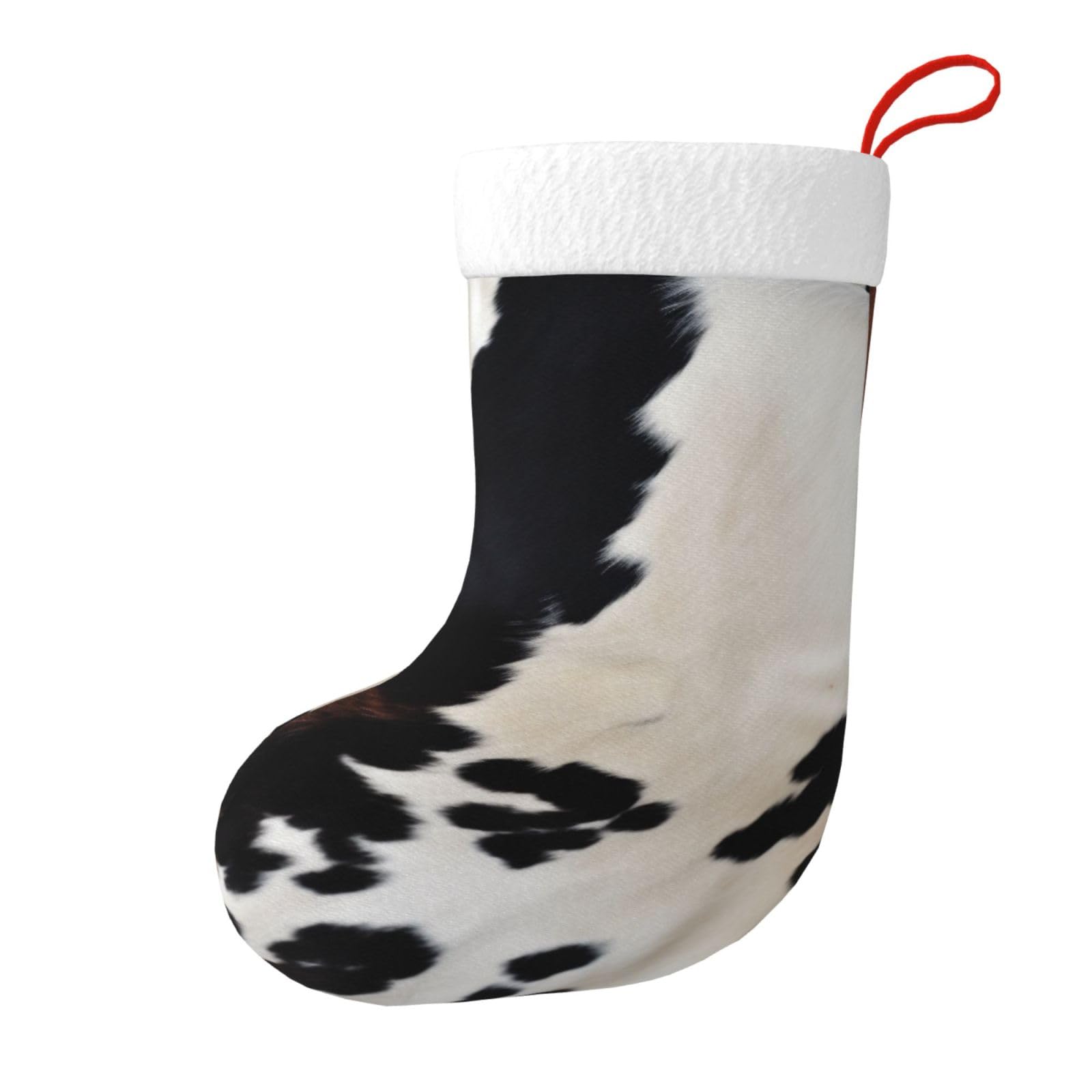 Cowhide Print Christmas Stocking, 28x45cm Holiday Hanging Stockings for Fireplace, Tree Decorations, Gift Giving, and Party Festive Decor
