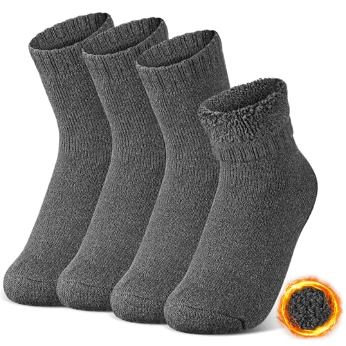 Sintege 2 Pairs Winter Thermal Fuzzy Socks Heated Thick Insulated Socks Men Women for Ski Hiking