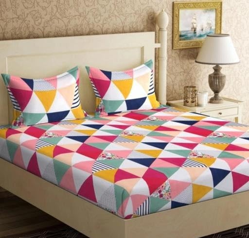 Image of Cotton Double bedsheet 220TC Soft Breathable Superfine Bedding Set Cartoon Design with Pillow Covers for Bedroom Comfort use Pink King