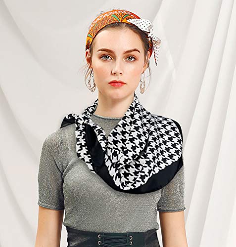 Gerinly Simple Houndstooth Print Neckerchief Soft Head Scarf For Sleep Classic Purse Scarf (Black) #TOP2