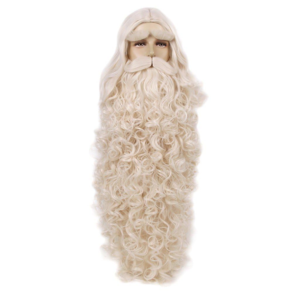 Sanfly Ensemble De Déguisement De Père Noël Amusant avec Barbe, Perruque Sourcils Longs Bouclés, Idéal pour Halloween Noël.