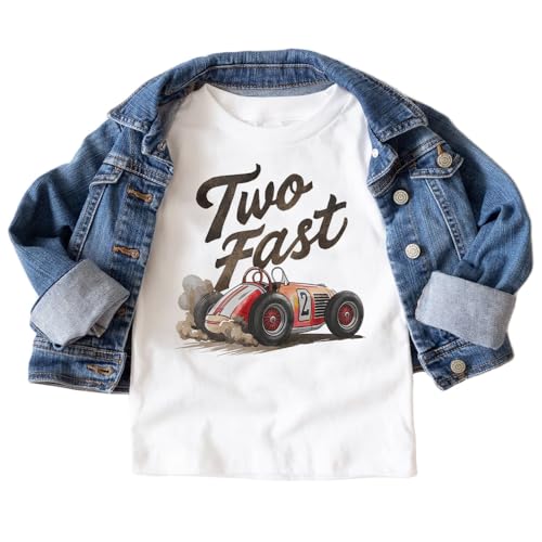Two Fast 2nd Birthday Toddler Racing Shirt - Cute 2-Year-Old Race Car Themed Party T-Shirt - Natural Boys & Girls Graphic Tee2