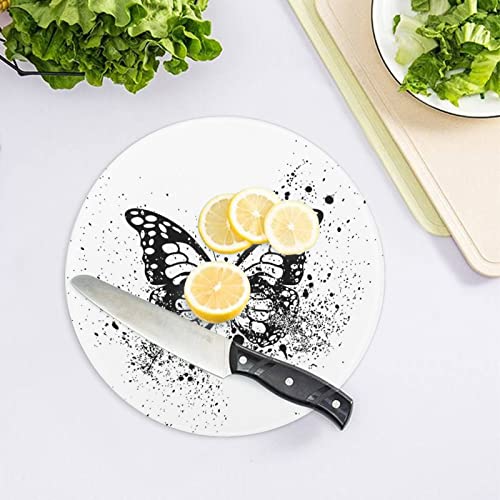Planche à découper verre papillon noir plateau décoratif de table 20 cm
