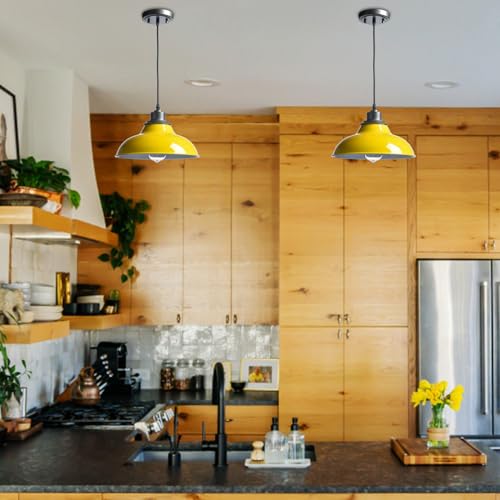 SHAWNKEY Yellow Pendant Light Vintage Pendant Light Fixture for Kitchen Island Dining Room Bedroom Bar Living Room