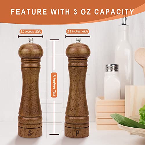Xwxo Wood Salt And Pepper Grinder Set, Salt Mill Pepper Grinder Set, Pepper Mill, Salt Shakers With Adjustable Ceramic Rotor- Oak Wood Pepper Grinder For Your Kitchen 8 Inches - Pack Of 2 #TOP5