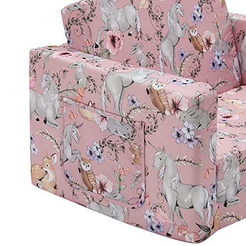 Ulax Furniture Kids Sofa Chair Children Filp-Out Chair 2-In-1 Convertible Sofa To Sleeper Couch (Pink Unicorn) #TOP4