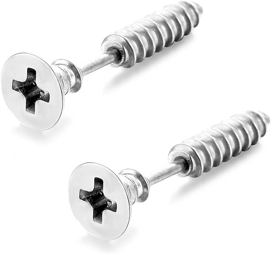 Punk Ttitanium Stainless Steel Screw Earrings Piercing Stud for Men Women Halloween Rock Hypoallergenic Jewelry