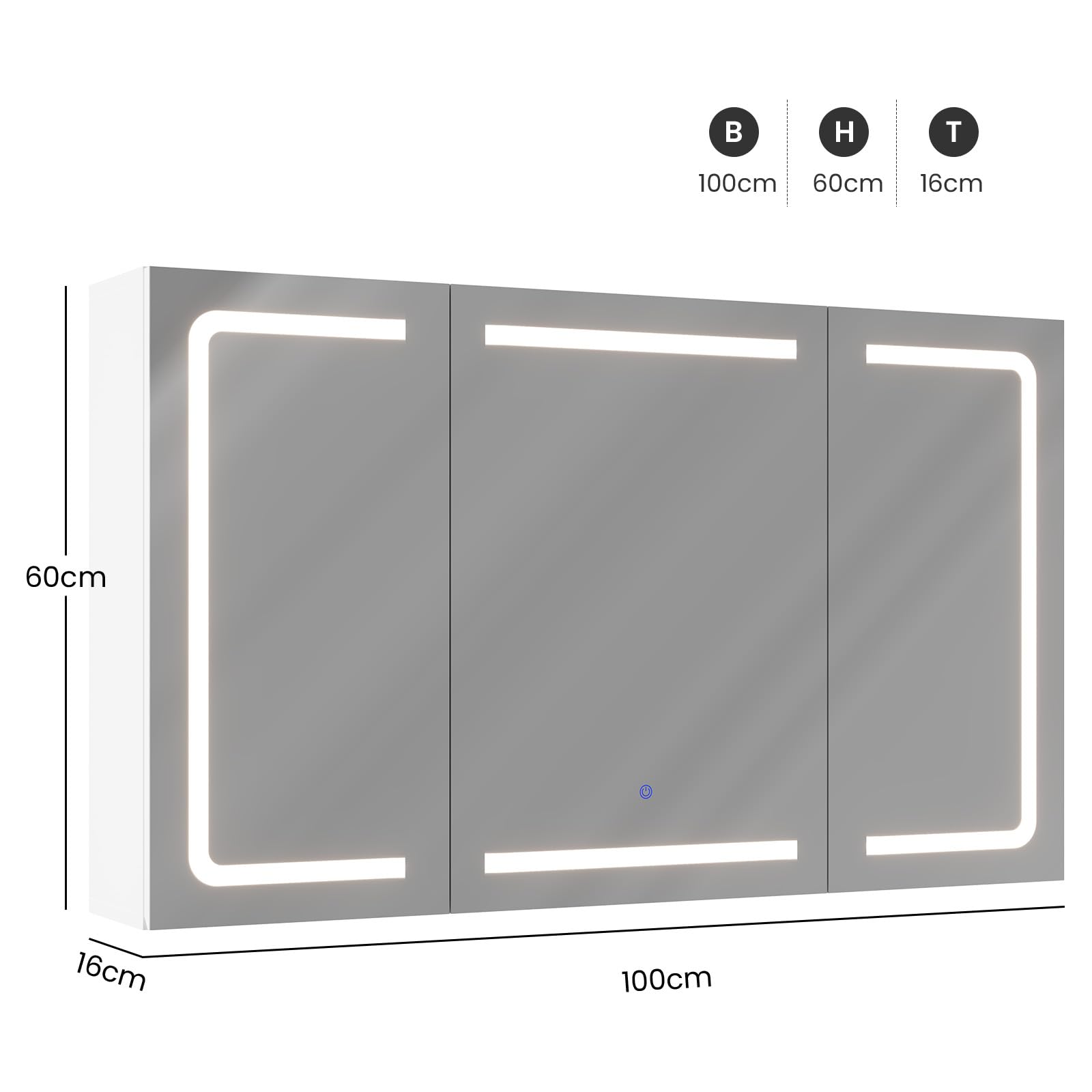 DICTAC Specchio Bagno Contenitore con Luce e Presa Elettrica Mobile Bagno da parete con 3 Ante Specchio e 3 Ripiano Regolabile, Armadietto Specchio Bagno con illuminazione,100 x 60 x 16cm,Bianco