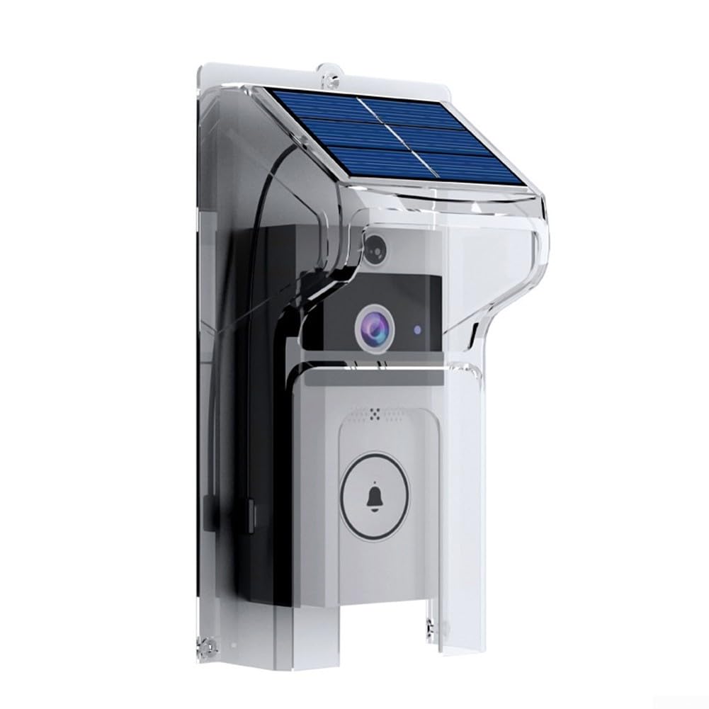 Campanello per porta senza fili pioggia impermeabile con ricarica solare, citofono bidirezionale, copertura per campanello + pannello solare + campanello (A)