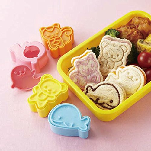 Torune Assist Animal Friends Bento Lunch Sandwich Bread Mold Cutters And Stamps Set Of 4 Animals (Bear Squall Whale Seal) Japan Import #TOP5