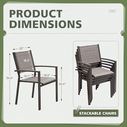 Flamaker Patio Chairs Textilene Outdoor Chairs Set of 6 Stackable Dining Chair for Backyard, Deck, Poolside (Grey) - Image 4