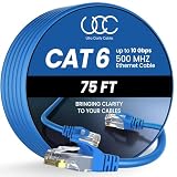 Cat 6 Ethernet Cable 75 ft, 10Gbps High Speed Ethernet Cable, Internet Cable Outdoor&Indoor, Rj45 Cat6 Cable Long Ethernet Cable for Computer, Router, Modem, PS4/5, Xbox, Gaming- Blue