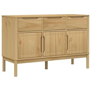 vidaXL Aparador Floro Madera Maciza de Pino marrón Cera 114x43x74 cm, Armario de Almacenamiento, Armario aparador, Armario de Pasillo, Buffet