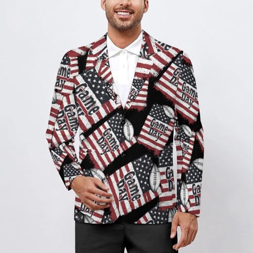 Game Day U.S. Flag Football Lovers Men's Slim Suit Long-Sleeve Prom Tuxedo Classic Two Button Business Jacket2