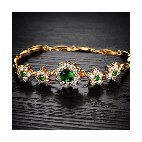 kredy Women Bracelets, 18K Gold Elegant Double Heart Link Bangles Bracelets for Women Girls (Flower Style)