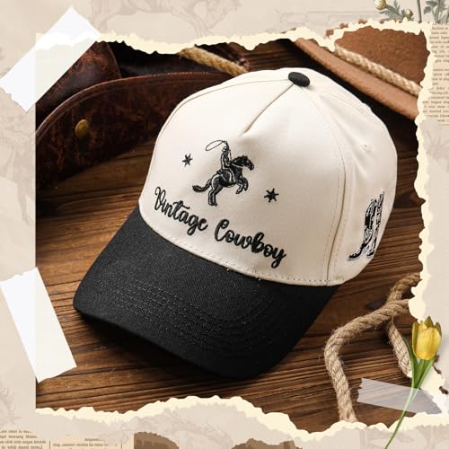 Image of JaGely Two Tone Western Cowboy /Cowgirl Trucker Hat for Women Men Gift Vintage Embroidered Country Baseball Cap