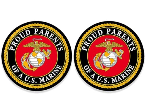 Image of 2-Pack: Round Proud Parents [Plural] of A US Marine Sticker (dad mom Vinyl Decal United States Corps Logo (2.5 inch) USMC Licensed