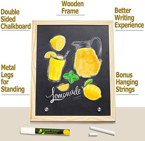 Beinou Wooden Chalkboard Framed Blackboard Double Side A4 Black Board Hanging Tabletop Use with Solid Chalk Liquid Chalk Pens for Wedding Kitchen Memos Wall Decor
