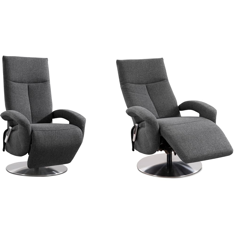 CAVADORE TV-Sessel Tirol / Fernsehsessel mit Aufstehhilfe, elektrisch verstellbarer Relaxfunktion / 2 E-Motoren / 74 x 112 x 82 / Strukturstoff: Grau