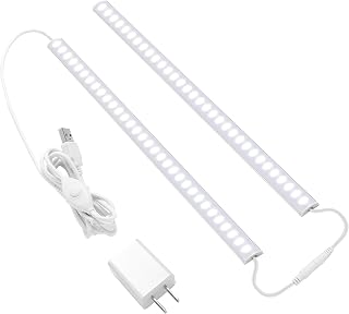 JUSJUBR 2-Pack 12-Inch Dimmable Under Cabinet LED Lights, 6000K Cold White USB Plug-in, Memory Function for Kitchen, Closet, Desk