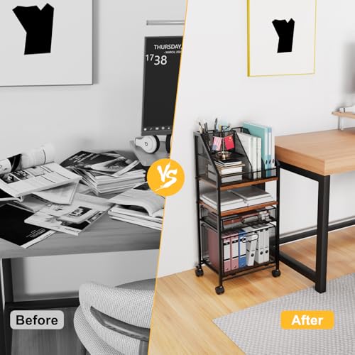 Carrinho de arquivo multifuncional com pastas de arquivos suspensas, organizador de arquivos de mesa