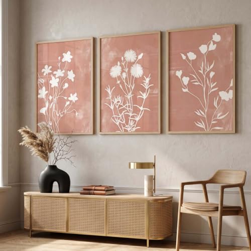 Image of kotart Botanical Art Home Decoration Painting | Floral Paintings With Frame For Living Room Bed Room Hotel Wall Decor Digital Reprint Set of 3 (13X17 inch)
