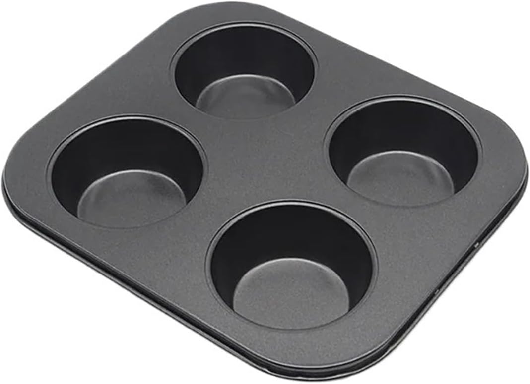 4 Holes Non-Stick Cupcake Baking Tray, Carbon Steel Muffin Pan, Cake Mould Egg Tart Mold Round Biscuit Kitchen Bakeware(Black 4 Holes)