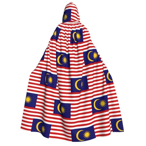 Cape médiévale drapeau Malaisie 140cm avec grande capuche pour cosplay