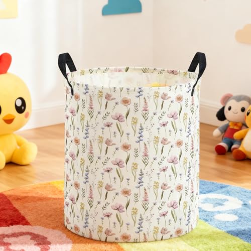 Image of ESSME Laundry Basket,Flower Hamper Collapsible Canvas Waterproof Storage Bin for Girls, Cute Hamper,Gift Baskets.(Flower)