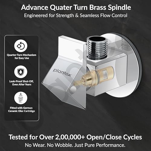 Image of Plantex Pure Brass PRI-305 Angle valve with Teflon tape and Brass Wall Flange for Bathroom /Wash Basin /Washing Machine- [Mirror Chrome]