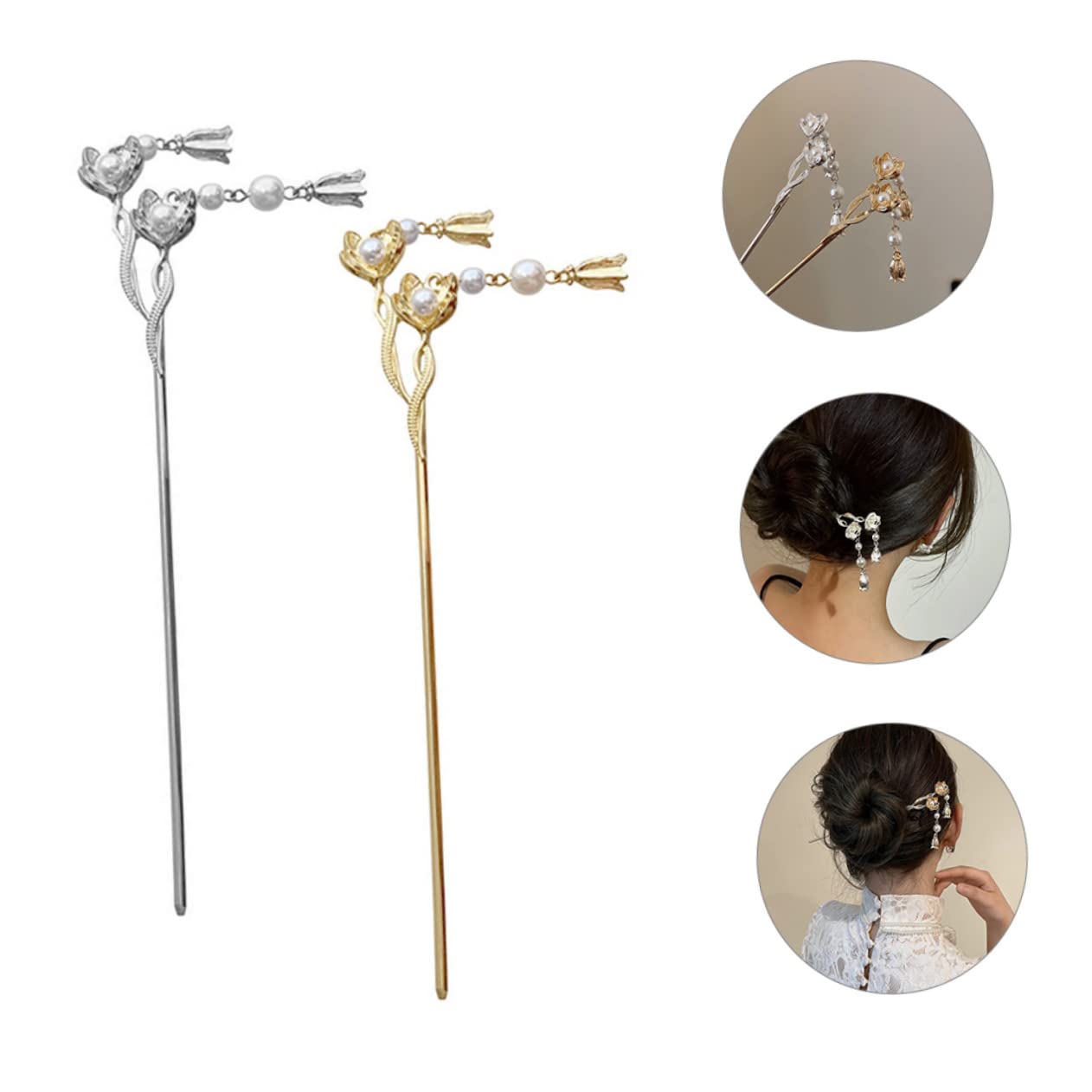 8 Pcs Fiore Tornante Delle Donne Bastone Clip Di In Metallo Per Le Donne Bastoni Di Legno Clip Di Del Fiore Per Le Donne Strass